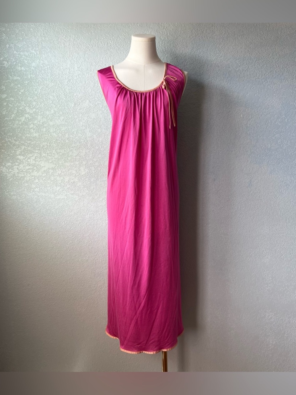 Vintage Y2K Style Pink Nylon Slip Dress Sleeveless Flowy Cottagecore Maxi L